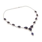 Lapis lazuli Y-necklace, 'Aura of Beauty' - Lapis Lazuli and Sterling Silver Necklace from India