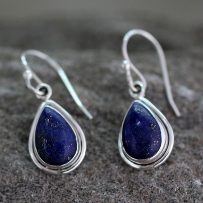 Teardrop Lapis Lazuli Dangle Earrings in Silver