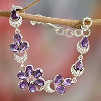 Amethyst flower bracelet, 'Lilac Blossom' - Handcrafted Floral Amethyst Bracelet