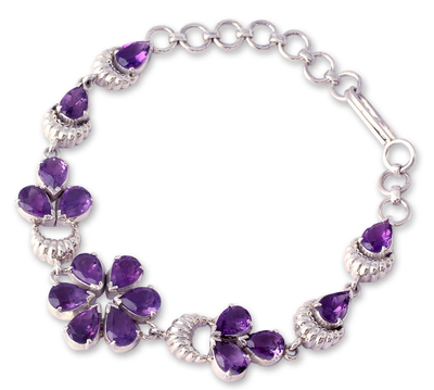 Amethyst flower bracelet, 'Lilac Blossom' - Handcrafted Floral Amethyst Bracelet