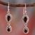 Garnet dangle earrings, 'Halo of Beauty' - Garnet Earrings in Sterling Silver from India Jewelry