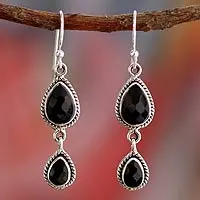 Onyx-Ohrhänger, „Midnight Teardrops“ – Onyx-Ohrringe, handgefertigt mit Sterling-Silber-Indien-Schmuck