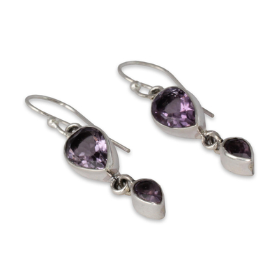 Amethyst dangle earrings, 'Violet Distinction' - Handcrafted Amethyst Jewellery Sterling Silver Earrings