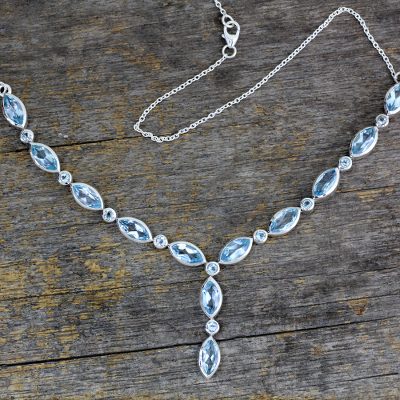 Blue topaz Y necklace, 'Sky Dreamer' - Handcrafted Sterling Silver and Blue Topaz Y Necklace