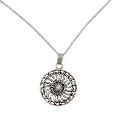 Cultured pearl pendant necklace, 'Whirlwind' - Sterling Silver and Pearl Pendant Necklace