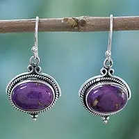 Sterling silver dangle earrings, 'Royal Purple' - Bollywood Purple Turquoise and Sterling Silver Earrings