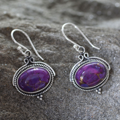Composite Turquoise and Sterling Silver Earrings - Royal Purple | NOVICA