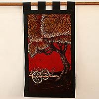 Batik Wall Hanging india batik art wall hanging in cotton - autumn village scene | novica Batik Wall Hanging india batik art wall hanging in cotton - autumn village scene | novica