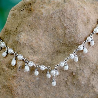 Cultured pearl waterfall necklace, 'Mystic Muse' - Cultured pearl waterfall necklace