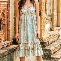 Cotton sundress, 'Summer in Jaipur' - Women's Cotton Floral Sundress with Beaded Accents