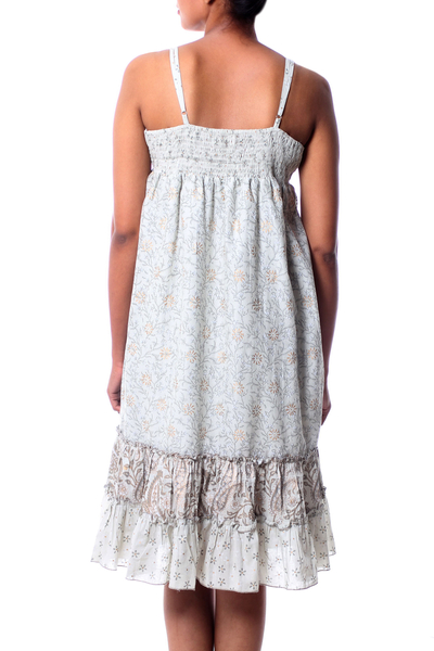 Cotton sundress, 'Summer in Jaipur' - Women's Cotton Floral Sundress with Beaded Accents