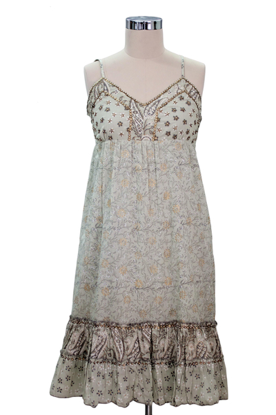Cotton sundress, 'Summer in Jaipur' - Women's Cotton Floral Sundress with Beaded Accents