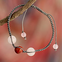 Jasper and rose quartz Shambhala-style bracelet, 'Courageous Romance' - Jasper and Rose Quartz Shambhala-style Bracelet