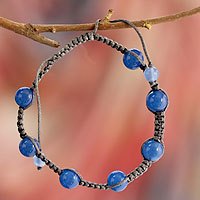 Blue chalcedony Shambhala-style bracelet, 'Blissful Harmony' - Cotton Chalcedony Bracelet Shambhala-style Jewellery