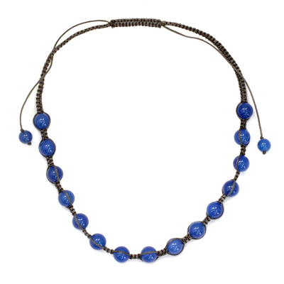 Chalcedony Shambhala-style necklace, 'Blissful Harmony' - Cotton and Chalcedony Beaded Shambhala-style Necklace