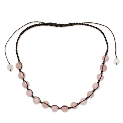 Rose Quartz Hand Knotted Cotton Shamballa Necklace