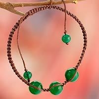 Beaded Shambhala-style bracelet, 'Protection' - Handcrafted Cotton Shambhala-style Green Onyx Bracelet