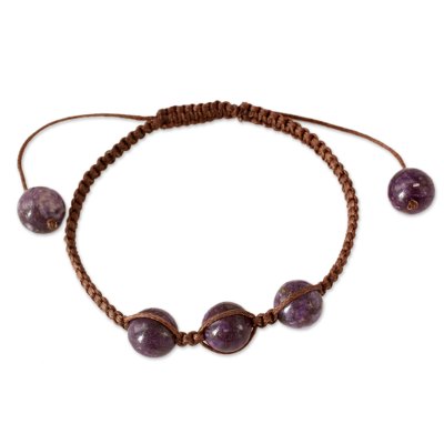 Cotton Beaded Charoite Bracelet from India