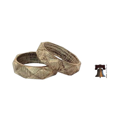 Wood bangle bracelets, 'Vintage Forest' (pair) - Wood Bangle Bracelets Hand Carved in India (Pair)