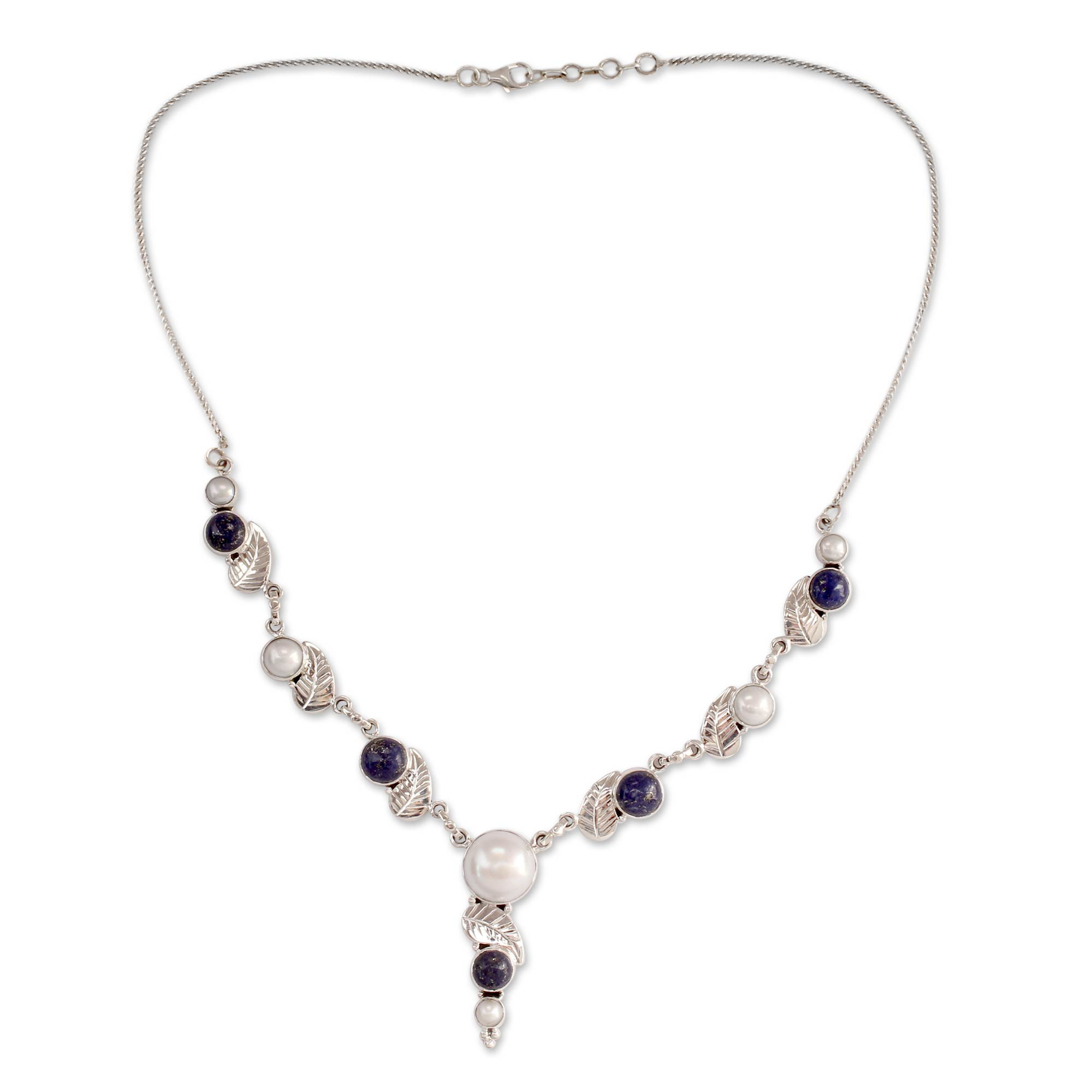 India Cultured Pearl and Lapis Lazuli Necklace in Silver - Tropical ...