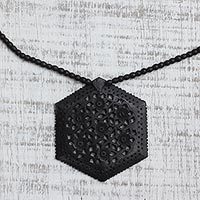 Ebony flower necklace, 'Mughal Enchantress' - Ebony Wood Necklace Handmade Indian Jewelry