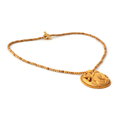 Handgeschnitzte Halskette aus Holz - Handgefertigte Halskette aus Holz, indischer Schmuck