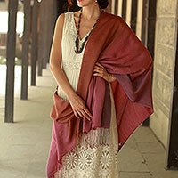 Silk and wool shawl, 'Twilight Shimmer'