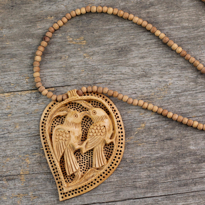 Collar con colgante de madera - Collar de madera tallada a mano de la colección India Jewelry