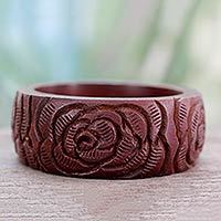 Wood bangle bracelet, Brown Rose Blossom