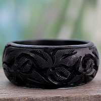 Wood bangle bracelet, 'Fragrant Flowers' - Unique Wood Bangle Bracelet