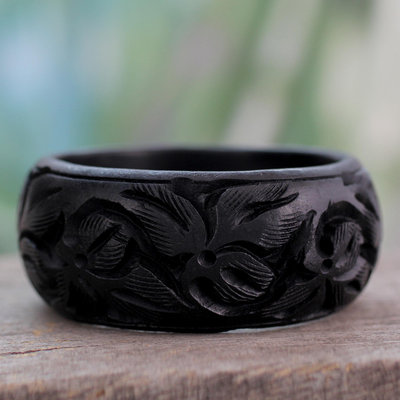 Wood bangle bracelet, 'Fragrant Flowers' - Unique Wood Bangle Bracelet