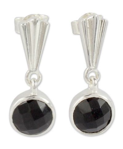 Hand Made Modern Sterling Silver and Onyx Earrings