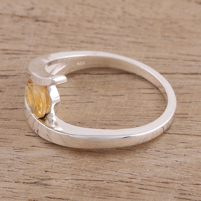 Citrine solitaire ring, 'Dazzling Love' - Handcrafted Sterling Silver Solitaire Citrine Ring