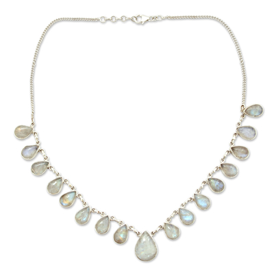 Rainbow moonstone necklace, 'Luminous Light' - Hand Made Moonstone Jewelry Sterling Silver Necklace