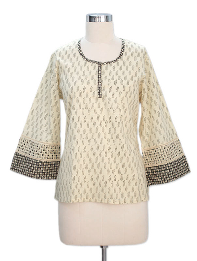Cotton tunic, 'Desert Dancer' - Fair Trade Leaf and Tree Cotton Patterned Tunic Top