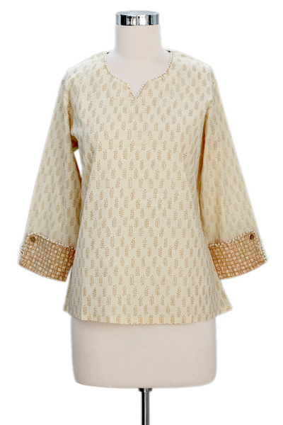 Cotton tunic, 'Desert Empress' - Tunic Top Cotton Blouse Beige Brown India