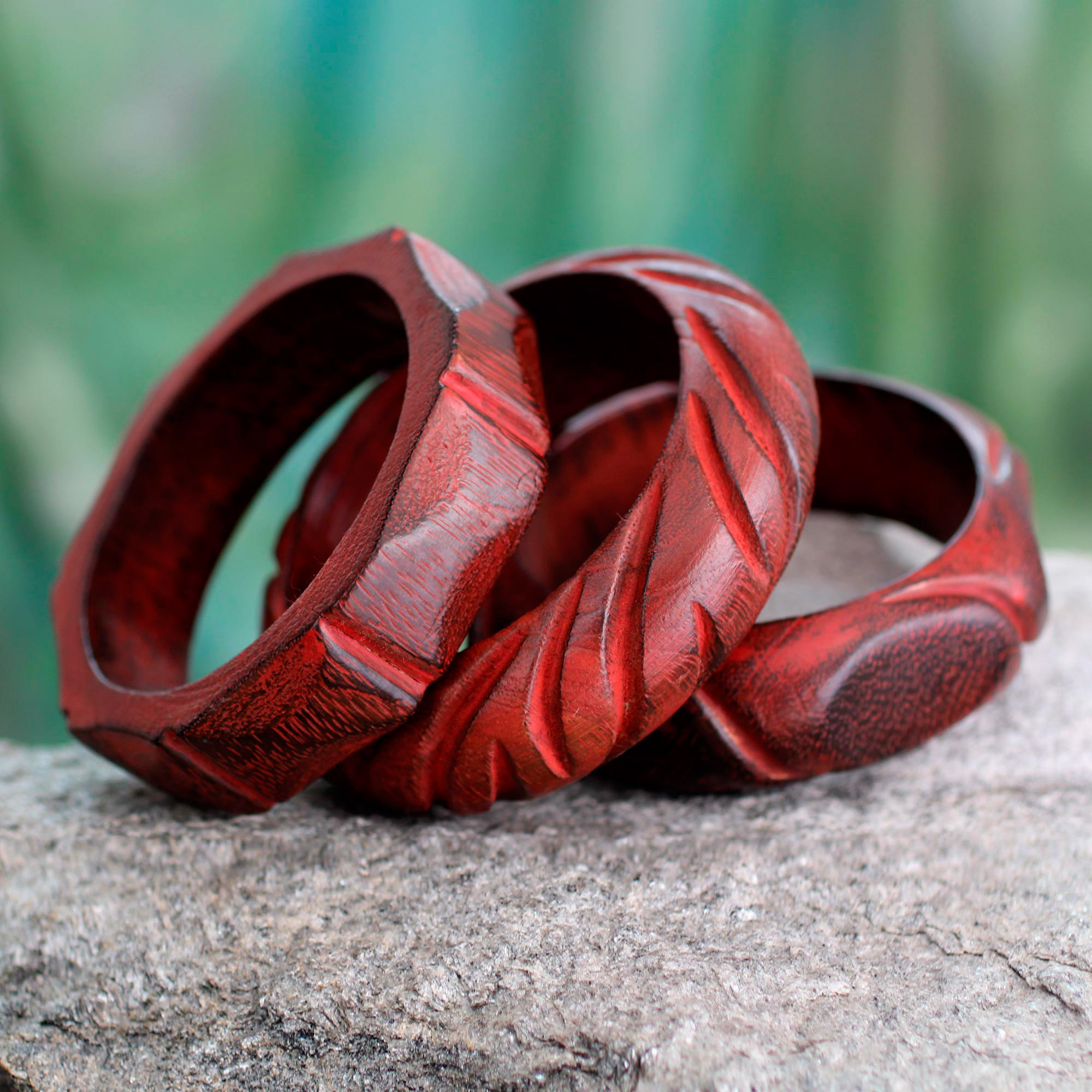 Unique carved sterling silver cuff bracelet with a wood pattern