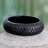 Wood bangle bracelet, 'Persian Star' - Indian Style Mango Wood Bangle Bracelet