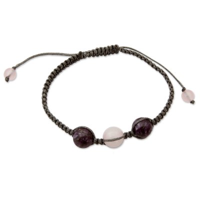 Indian Cotton Cord Charoite and Rose Quartz Bracelet