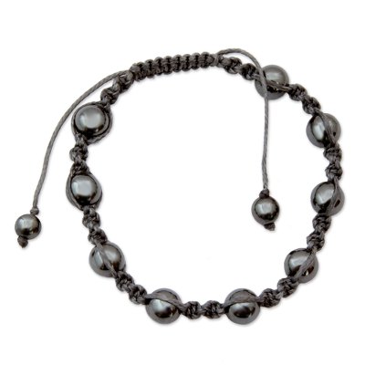 Hand Crafted Cotton Beaded Hematite Shamballa Bracelet