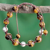 Tiger's eye Shambhala-style bracelet, 'Warmth of Bliss' - Tiger's eye Shambhala-style bracelet