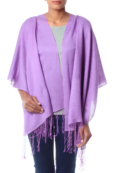 Silk and wool shawl, 'Lavender Orchid' - Silk Wool Shawl Wrap from India