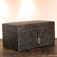 Leather Jewellery box, 'Mughal Romance' - Handmade Floral Leather Jewellery Box