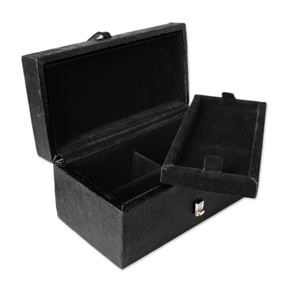 Leather jewelry box, 'Mughal Romance' - Handmade Floral Leather Jewelry Box