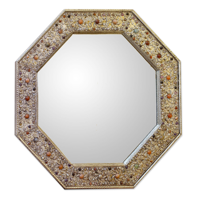 Mirror, 'Elegance' - Nickel On Brass Glass Inlay Wall Mirror 23x23 In