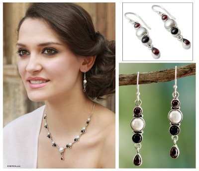Cultured pearl and onyx dangle earrings, 'Princess of the Night' - Cultured pearl and onyx dangle earrings