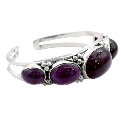 Amethyst cuff bracelet, 'Mystic Violet' - Amethyst on Sterling Silver Cuff Bracelet Indian Jewellery
