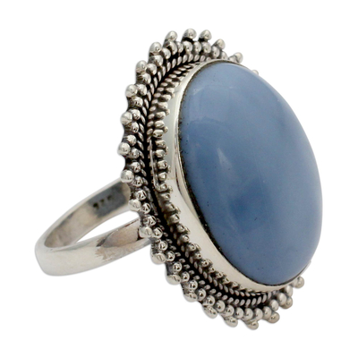 Opal cocktail ring, 'Blue Promise' - Indian Jewelry Cocktail Ring with Opal and Sterling Silver