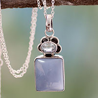 Opal and blue topaz pendant necklace, 'Twin Souls' - Hand Made Opal and Blue Topaz Pendant Necklace