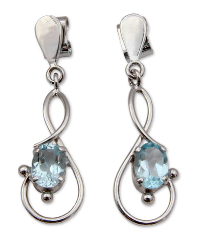 Blue topaz dangle earrings, 'Lyrical Love' - Blue topaz dangle earrings